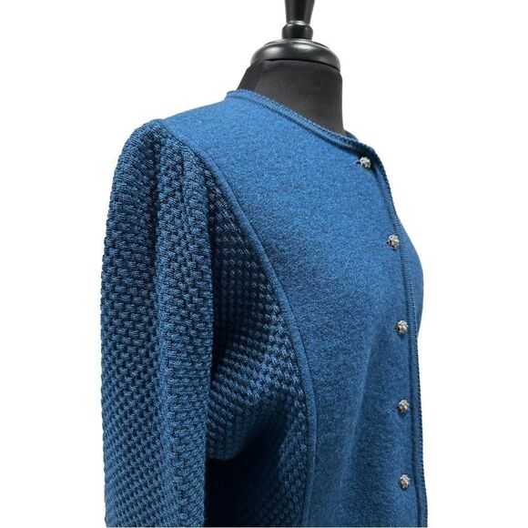 Geiger Collection Vintage Austrian Wool Cardigan Jacket Teal Blue Size 44 - Picture 6 of 16
